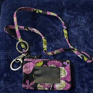 Vera Bradley Purple and Black Floral Phone Lanyard 4”W x 2.5”H
